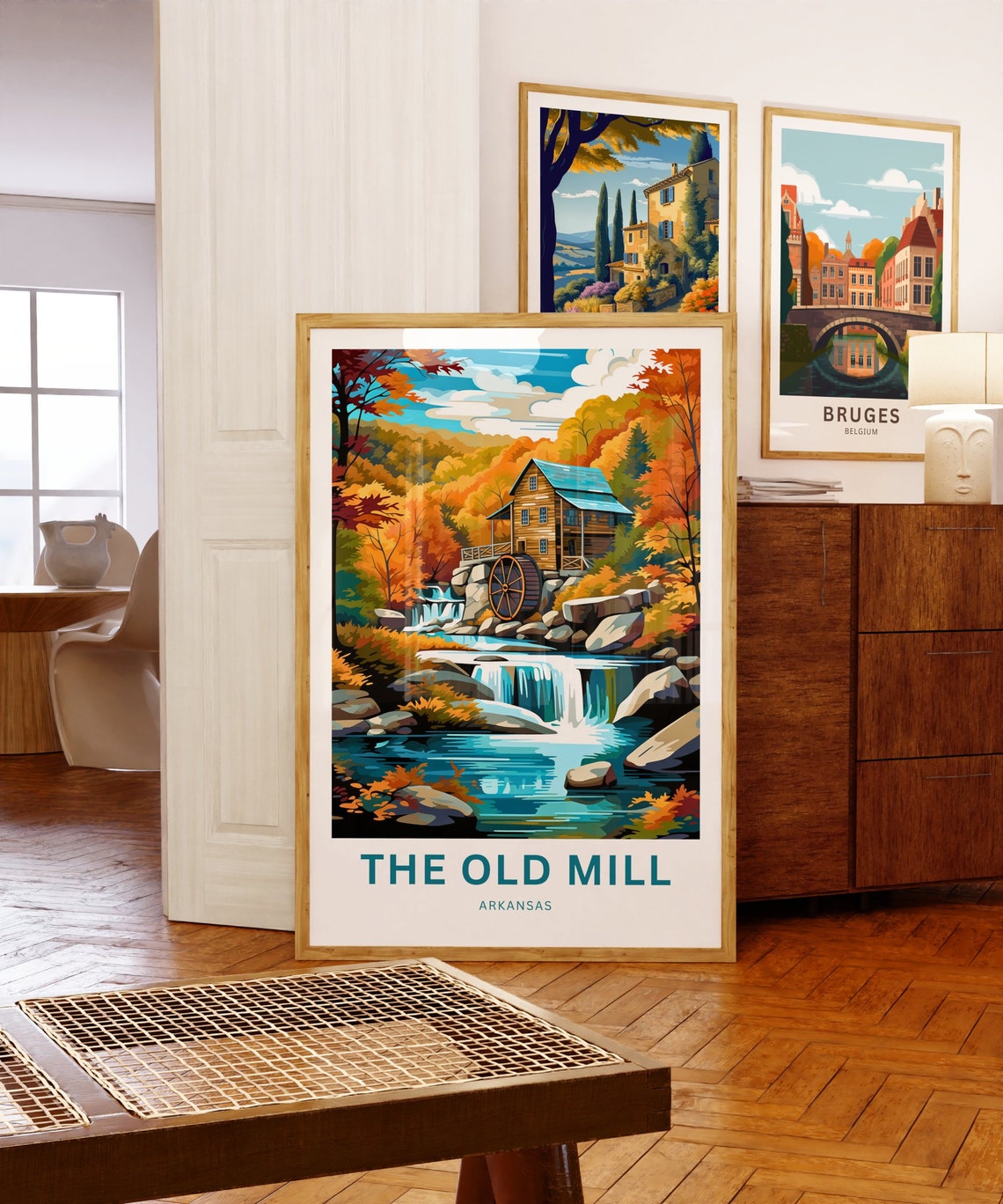 The Old Mill Arkansas Rustic Waterwheel Fall Foliage Travel Poster - Image 5