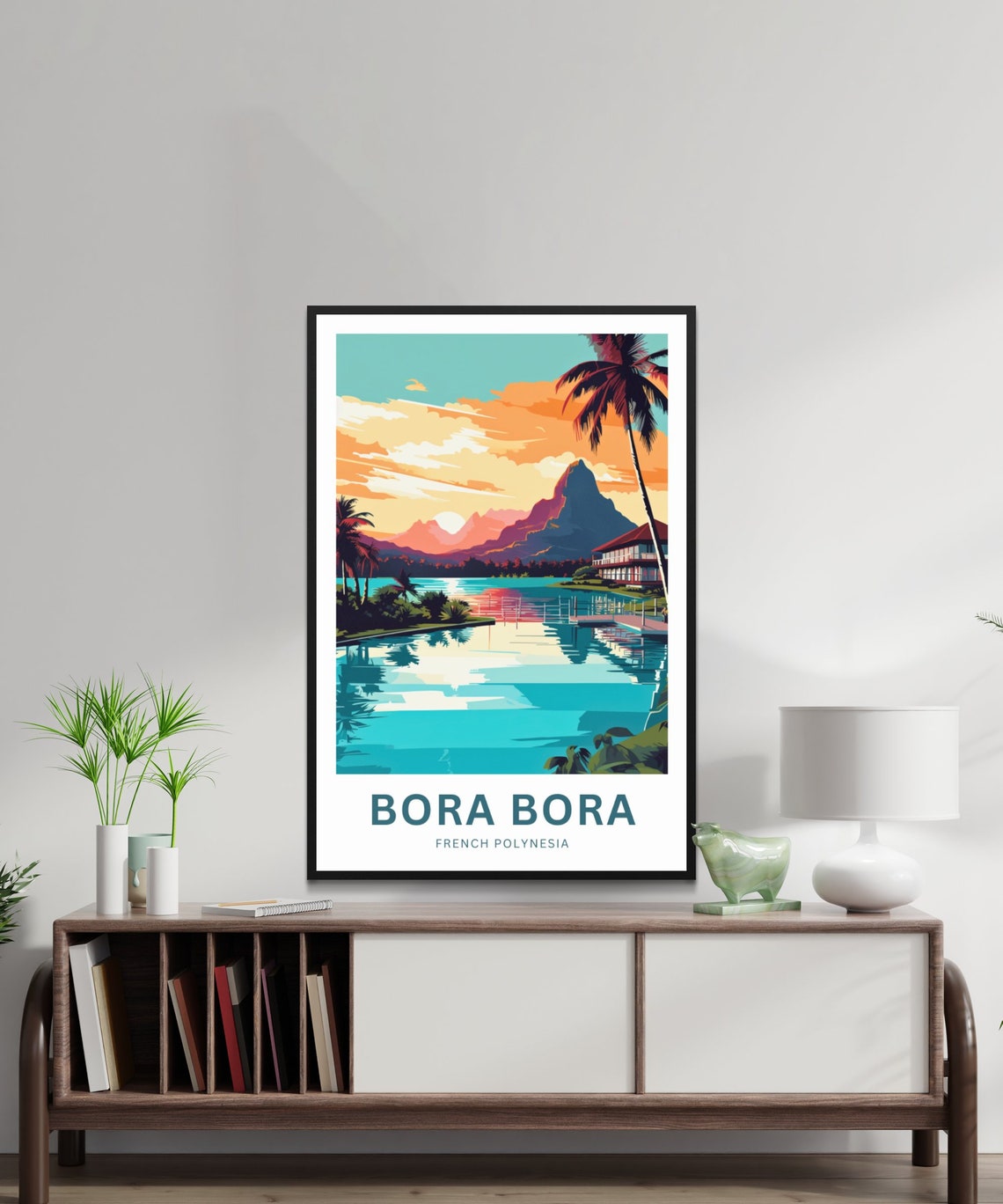 Personalized Bora Bora Custom Text Lagoon Sunset Mountain Scene Poster - Image 2