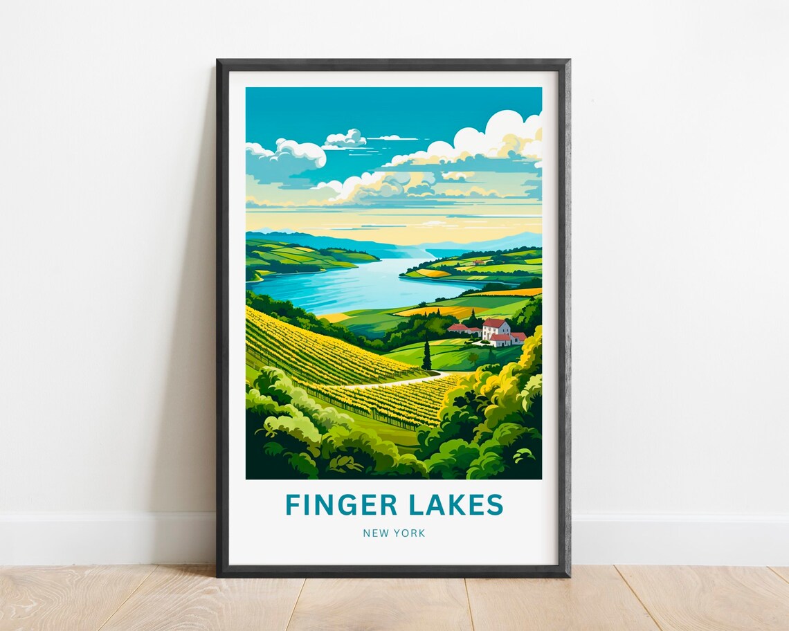 Finger Lakes New York Lake Vineyard Valley Vintage Travel Poster
