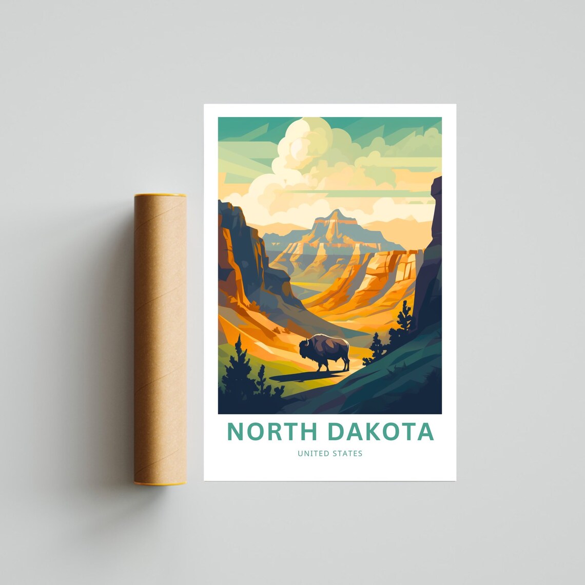 North Dakota Travel Poster, United States Road Trip Map - Image 4