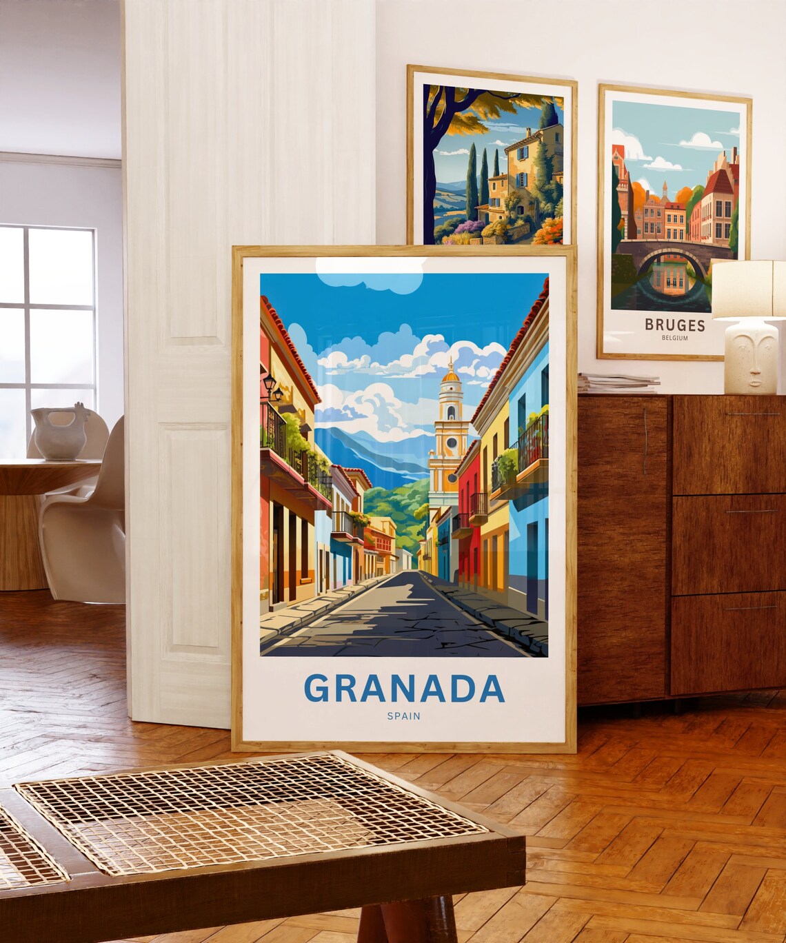 Granada Spain Colorful Old Street Bell Tower Mountains Travel Poster - Image 5