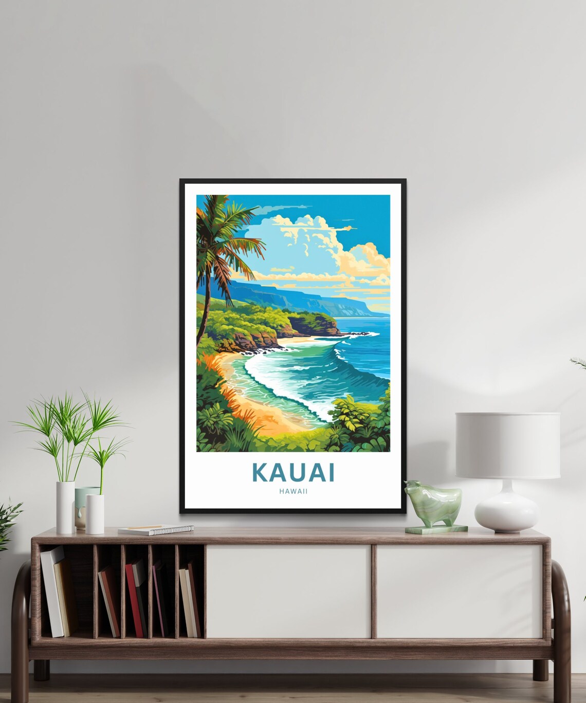 Kauai Hawaii Tropical Beach Cove Palm Trees Ocean Surf Poster - Image 2