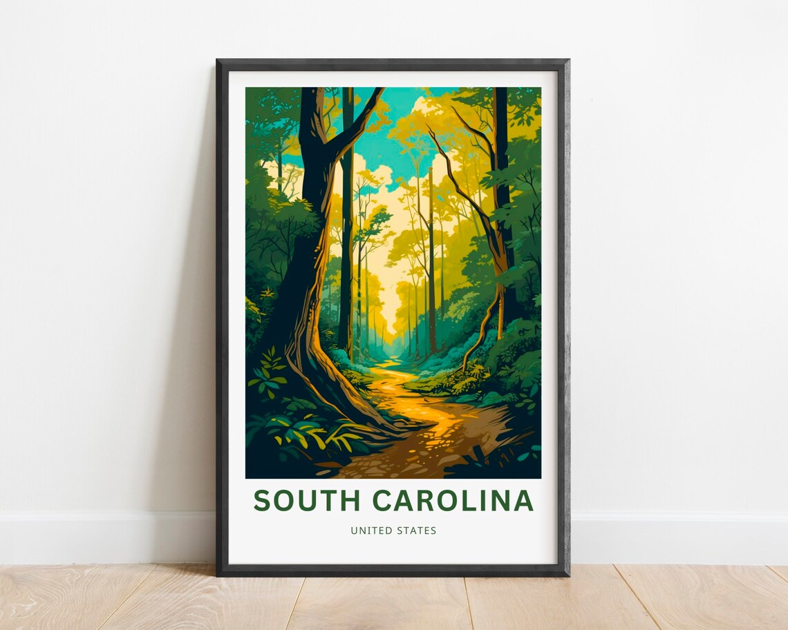 South Carolina Forest Trail Sunlight Woods Vintage Travel Poster