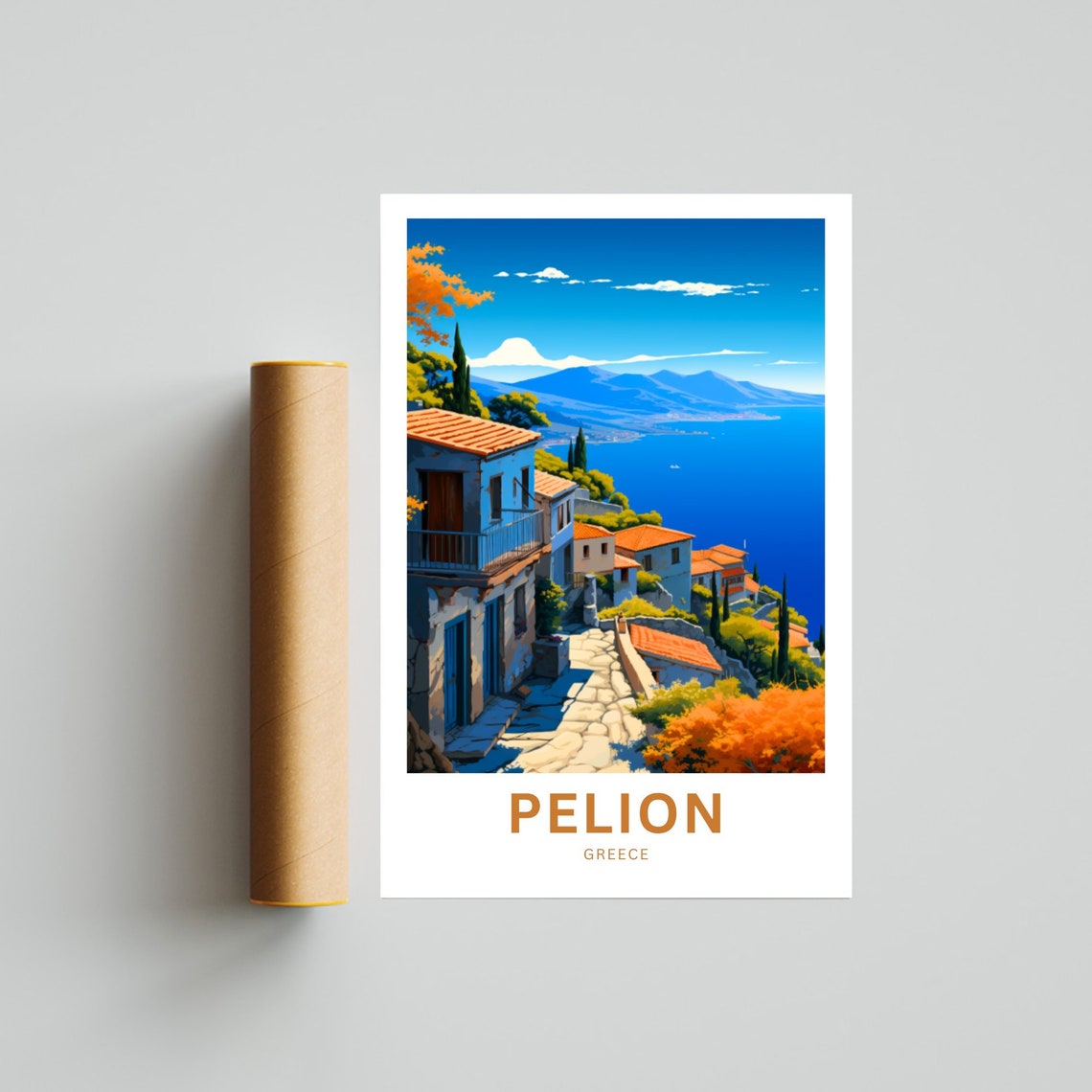 Pelion Greece Personalized Hillside Village Seaside Panorama Poster - Image 4