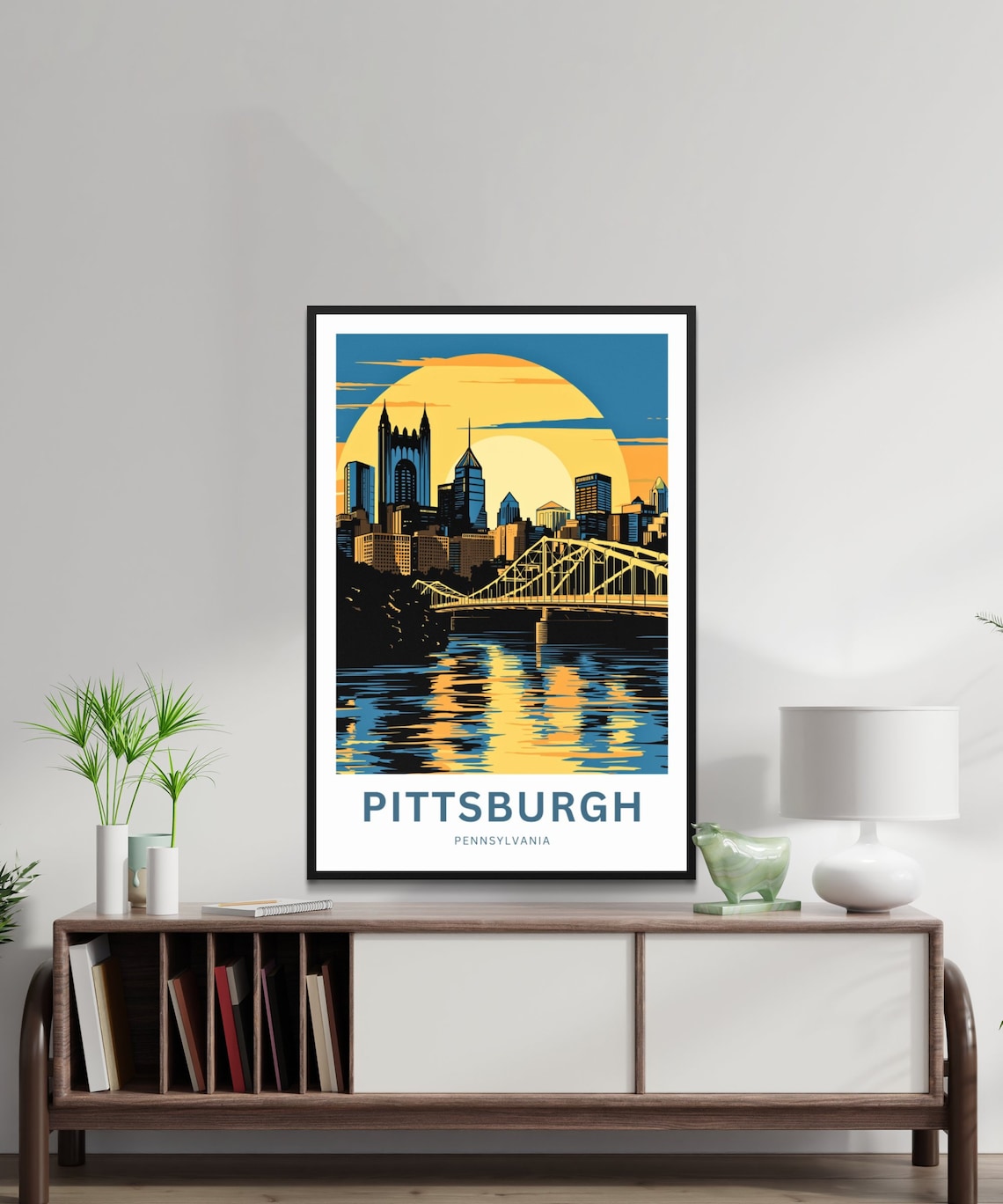 Pittsburgh Pennsylvania Golden Sun Skyline River Bridge Poster - Image 2
