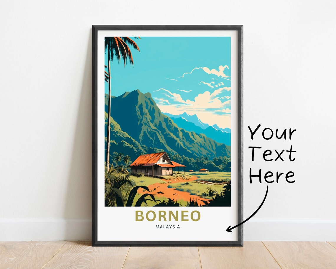 Borneo Malaysia Jungle Cabin Personalized Travel Wall Poster