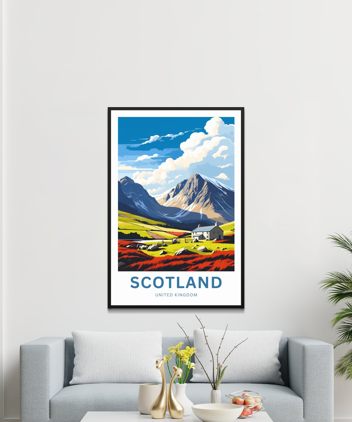 Scotland UK Highland Glen Cottage Mountain Landscape Travel Poster - Image 3