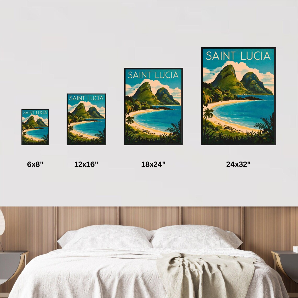 Saint Lucia Vintage Piton Mountains Teal Sea Sandy Beach Poster - Image 2