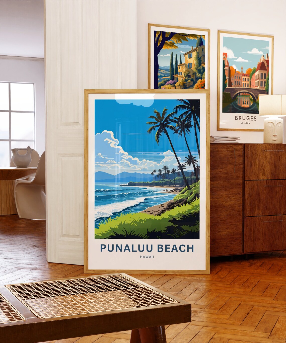 Punaluu Beach Hawaii Beach Cove Palm Tree Waves Travel Poster - Image 5
