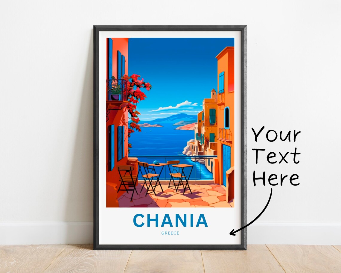 Personalized Chania Greece Seaside Cafe Terrace Travel Poster