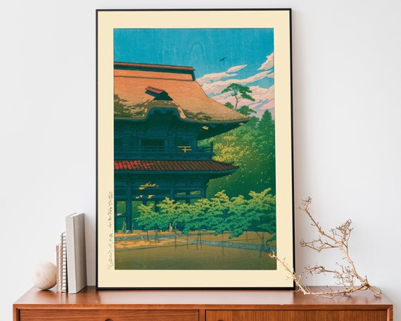 Japanese Temple Wall Art Vintage Woodblock Art Kencho Temple By Kawase Hasui Trendy Japandi Decor Zen Poster