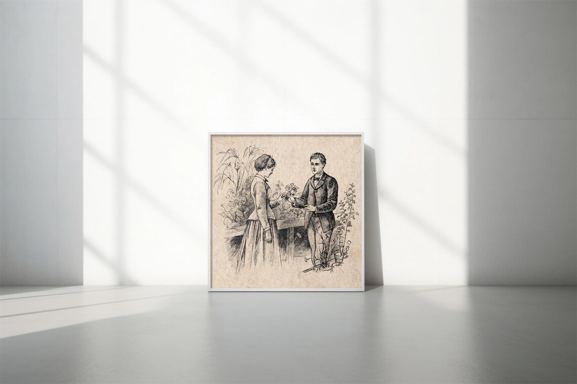 Little Women Vintage Book Sketch Woman Receiving Flowers Poster - Image 2