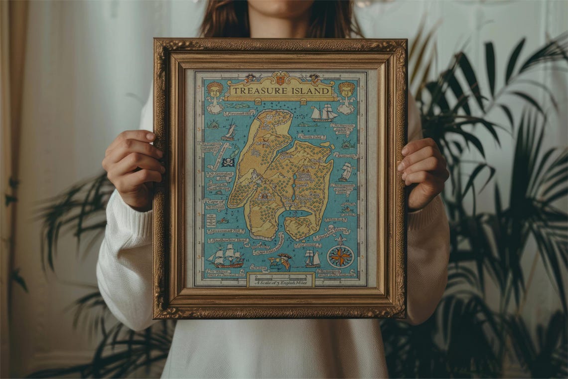 Treasure Island Illustrated Pirate Map Hispaniola Compass Poster - Image 2