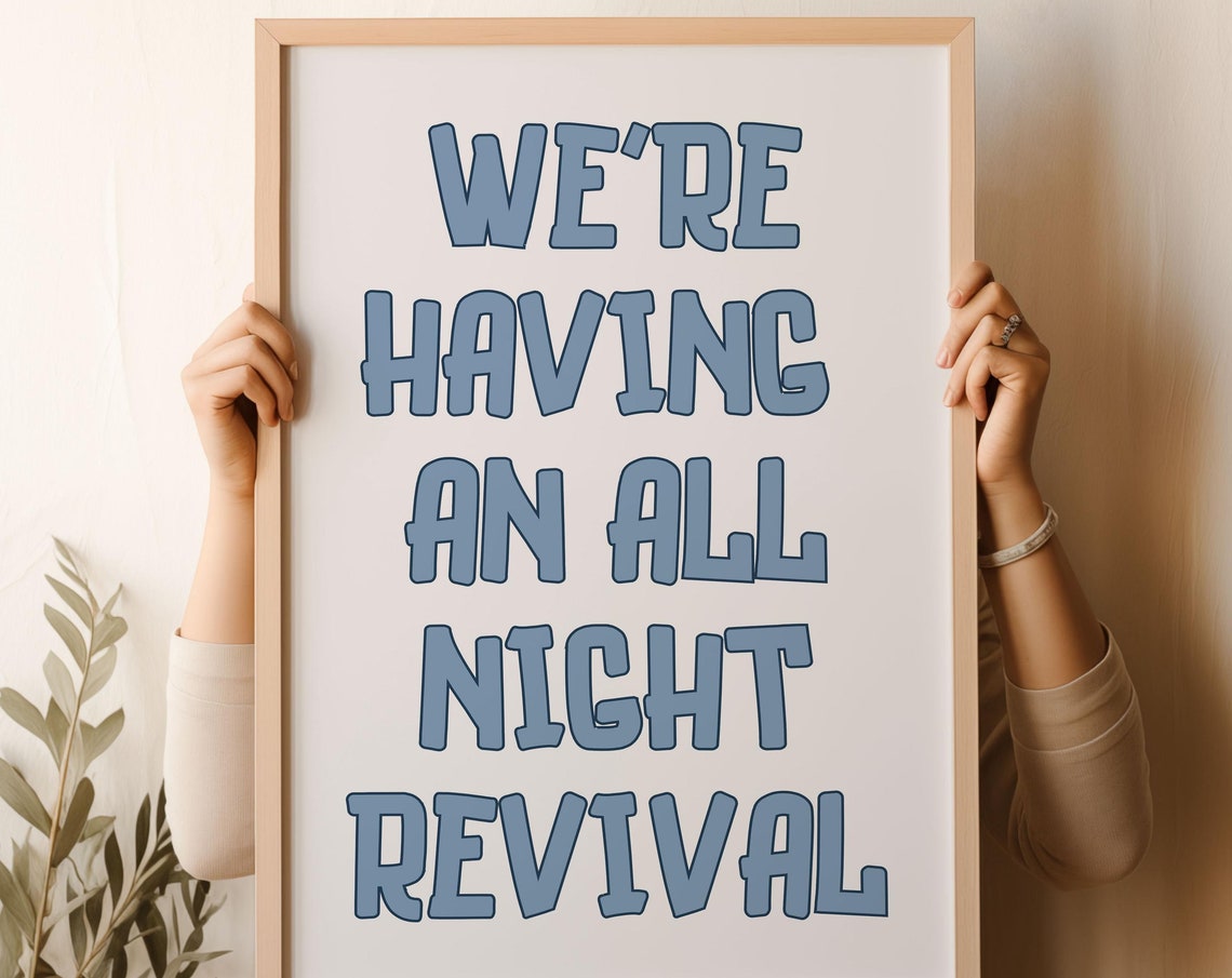 All Night Revival Wall Art Trendy Cowgirl Wall Art Cowgirl Coastal Blue Western Inspired Wall Art Trendy College Gallery Wall Art Poster