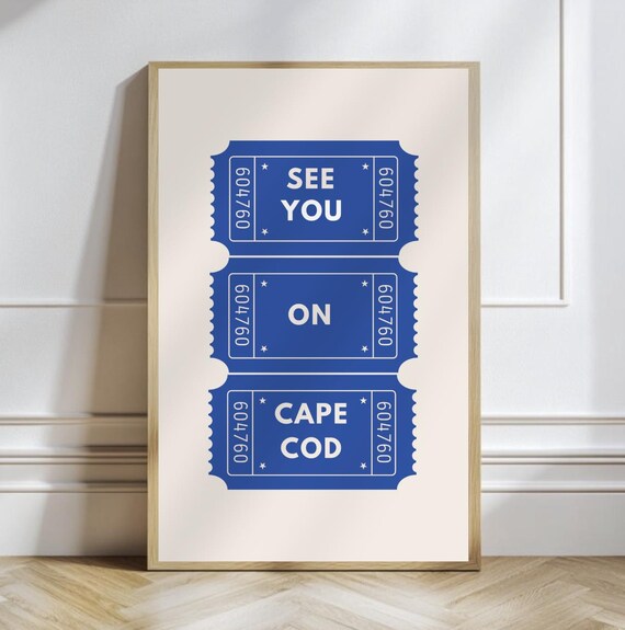 See You On Cape Cod Triple Stacked Blue Retro Ticket Stub Poster