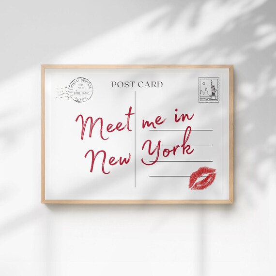Meet Me In New York Postcard Style Vintage Travel Quote Poster