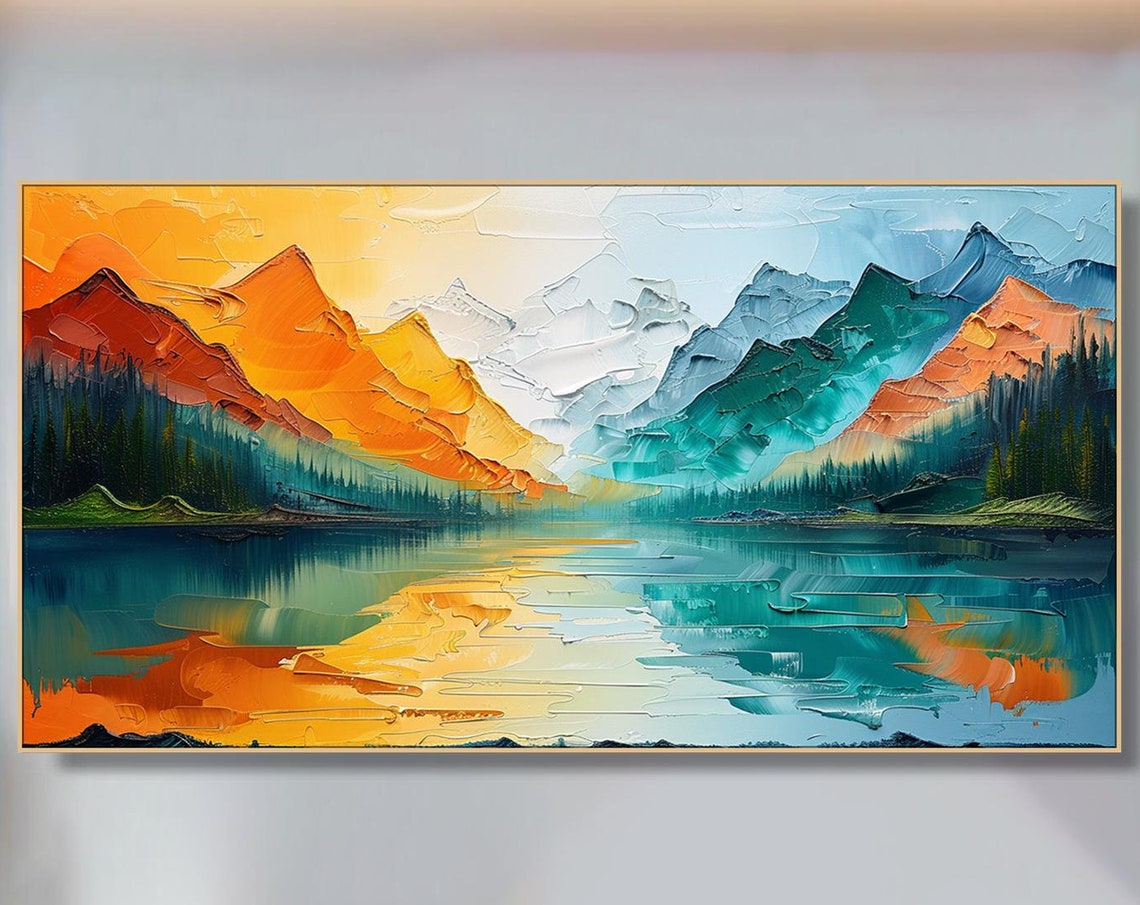 Sunset Mountain Lake Golden Peaks Mirror Reflection Landscape Poster - Image 6