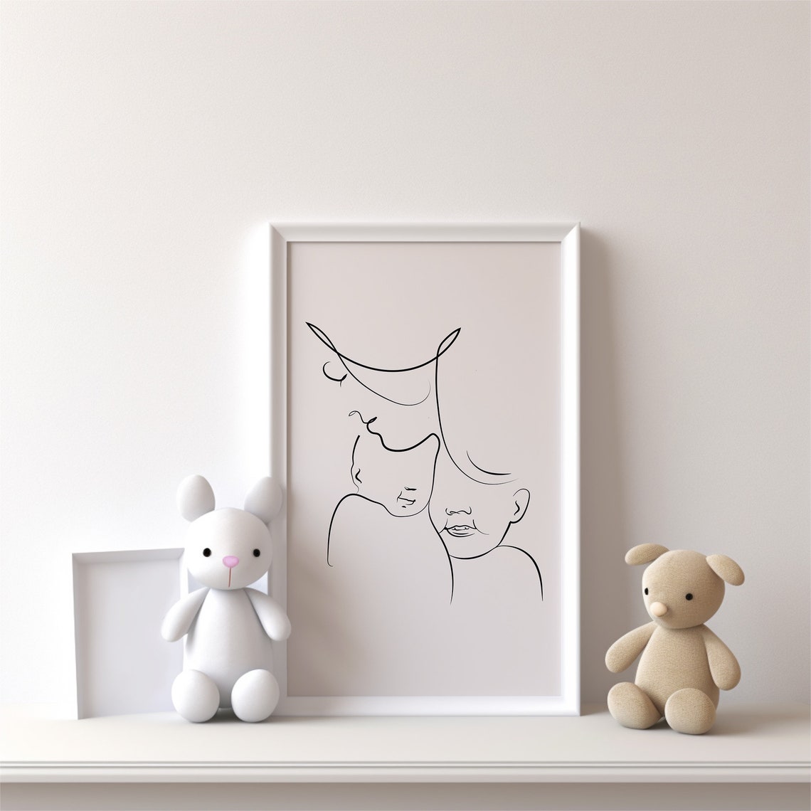 Mother With Two Kids Line Art, Nursery Decor - Image 2