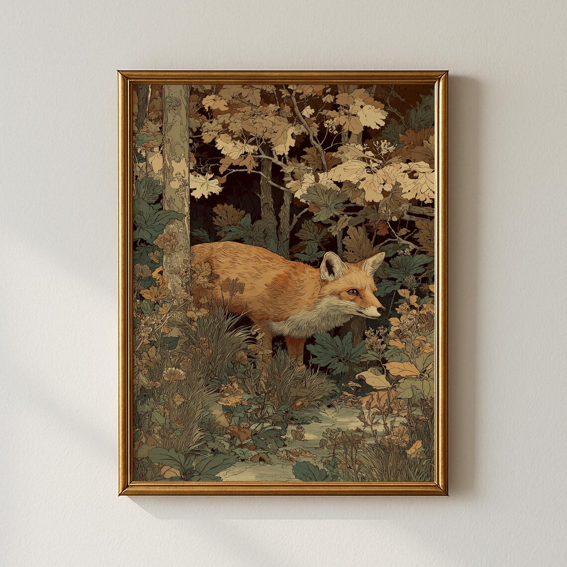 Red Fox Autumn Woodland Vintage Wildlife Illustration Art Wall Poster