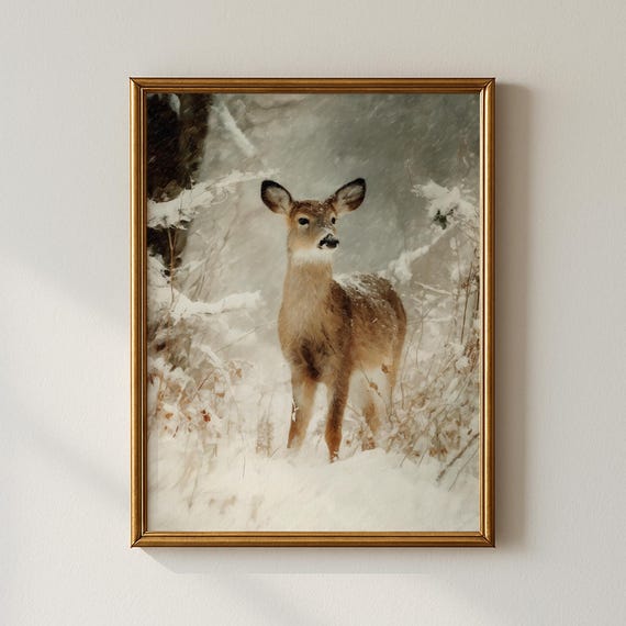 Vintage Winter Deer Print Animal Wall Art Gallery Collected Prints Cpp557