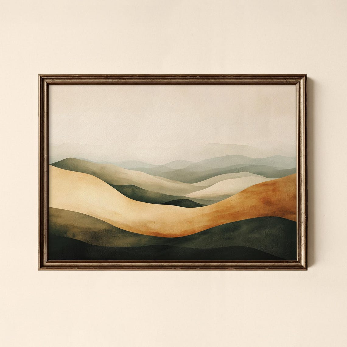 Misty Rolling Hills Muted Watercolor Abstract Landscape Art Poster