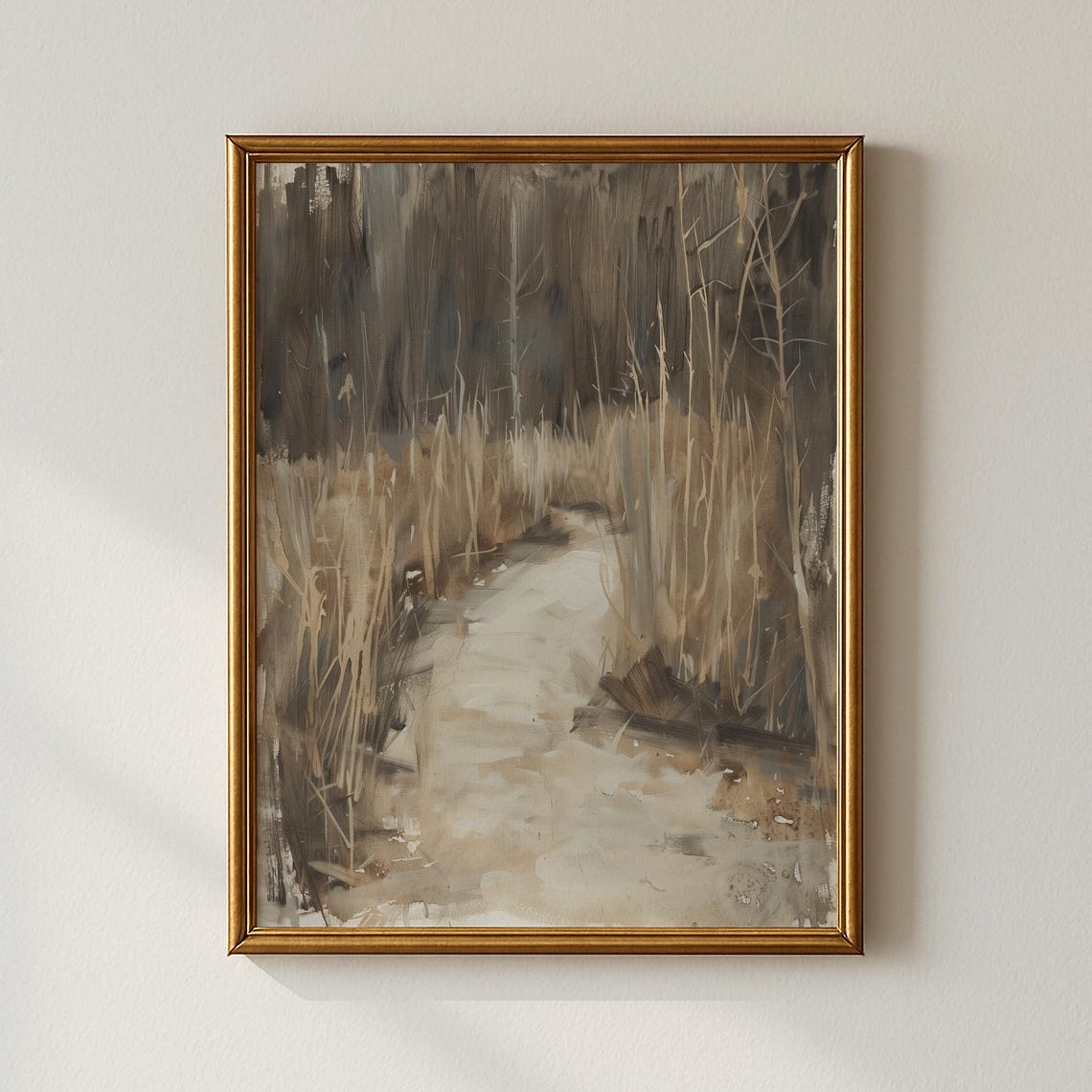 Moody Dark Forest Trail Impressionist Woodland Landscape Print