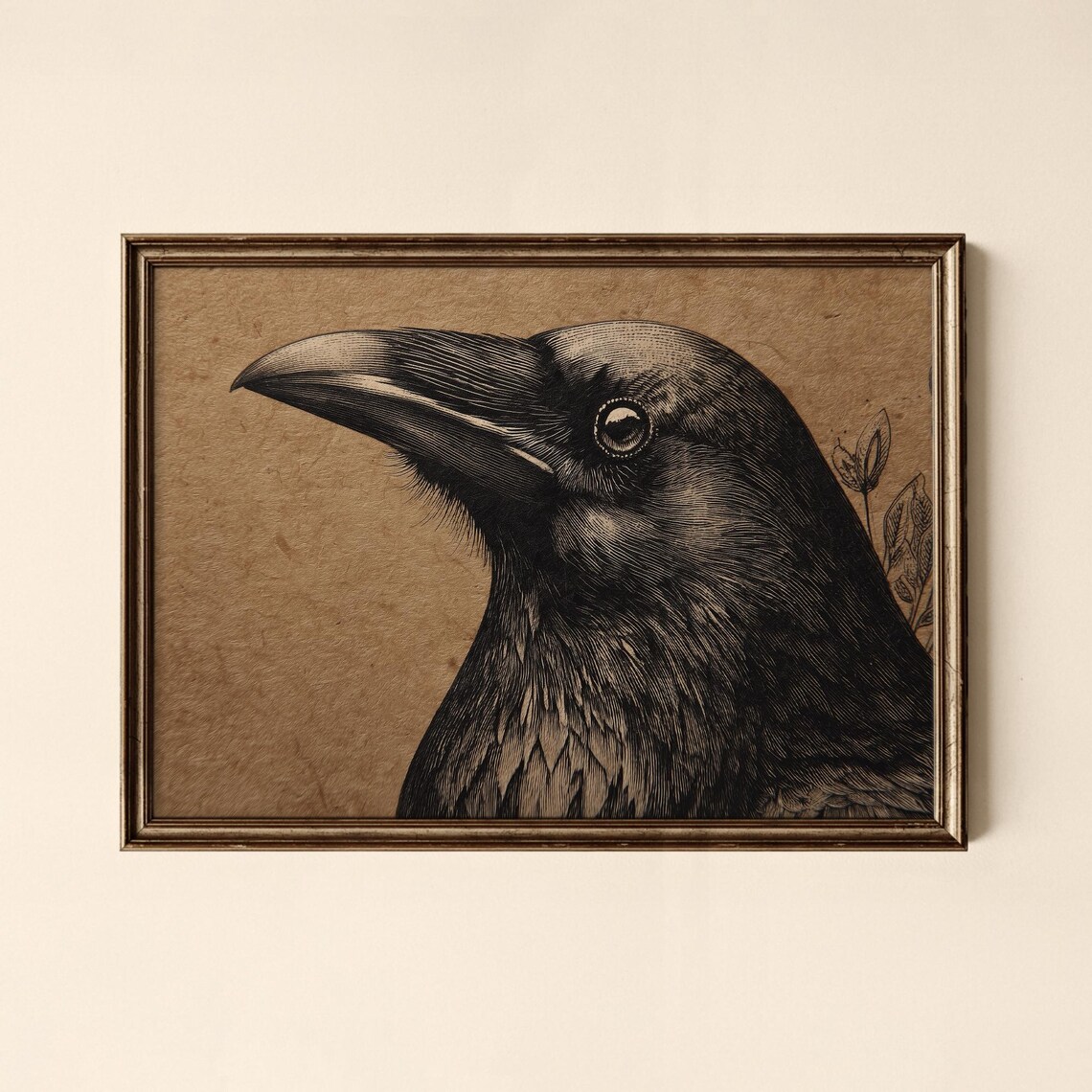 Black Bird Head Profile Vintage Engraving Print Dark Gothic Style