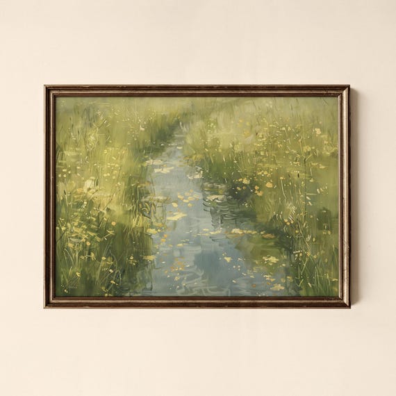 Vintage Meadow Stream Print Living Room Decor Collected Prints Cpl084