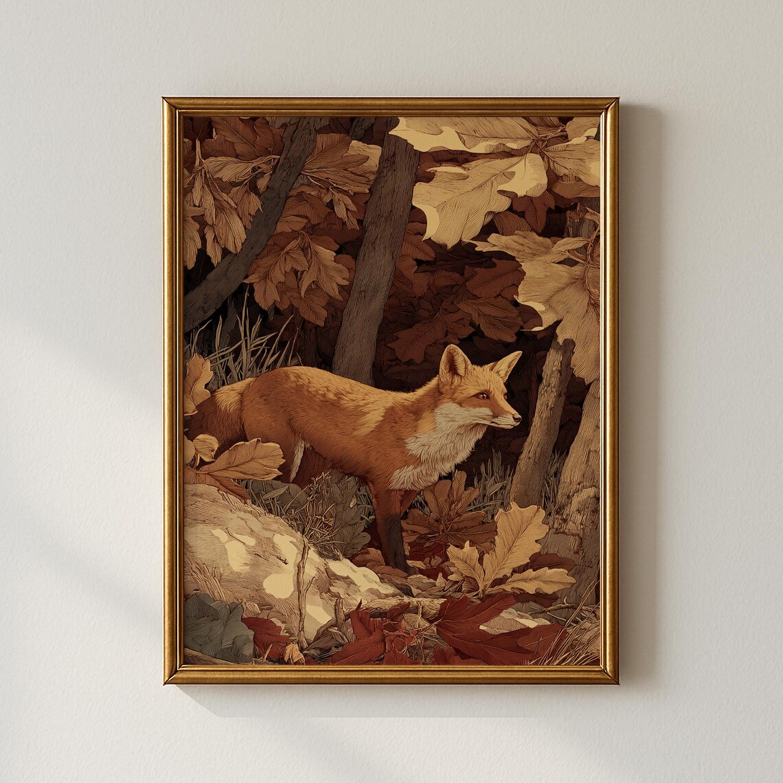 Red Fox Autumn Forest Vintage Illustration Wildlife Nature Poster