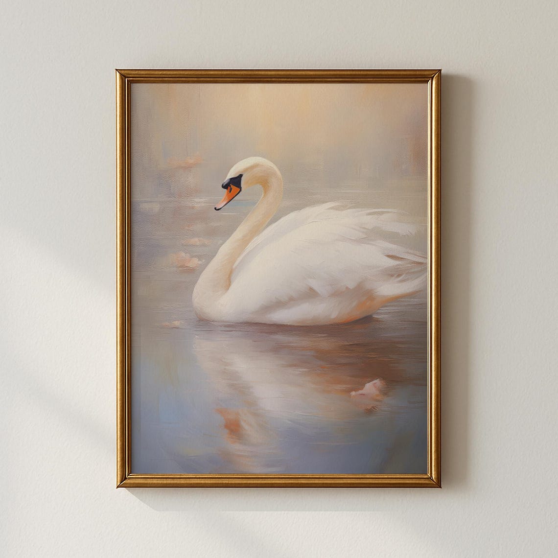 White Swan Golden Morning Light Romantic Wildlife Painting Poster