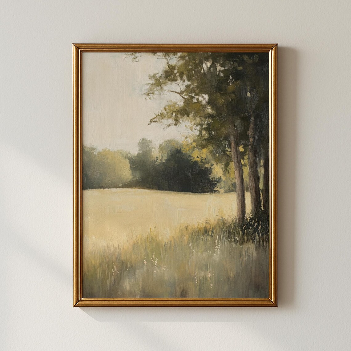 Golden Meadow Field Trees Impressionist Landscape Painting Art Poster