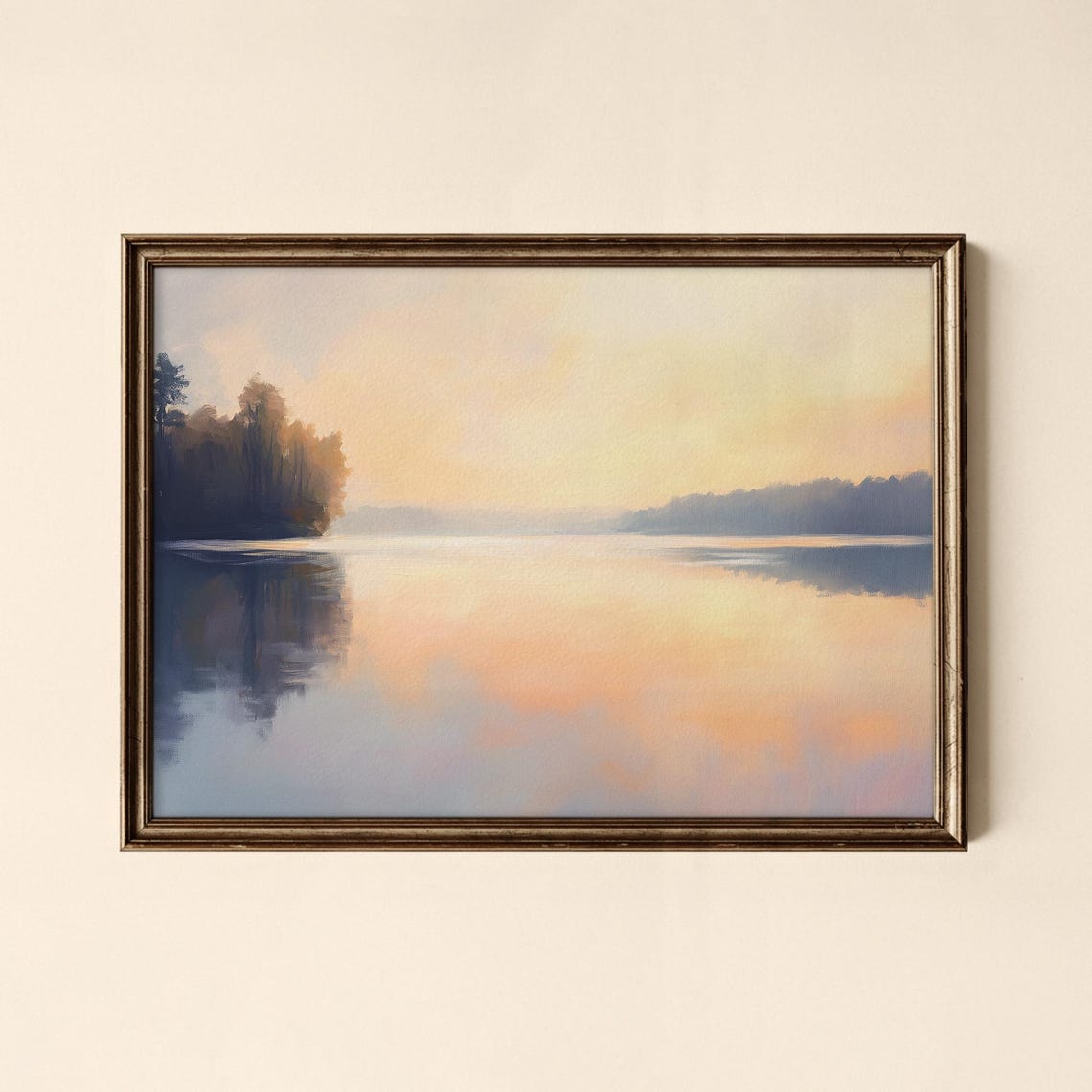 Soft Sunrise Lake Calm Water Reflection Pastel Painting Art Poster