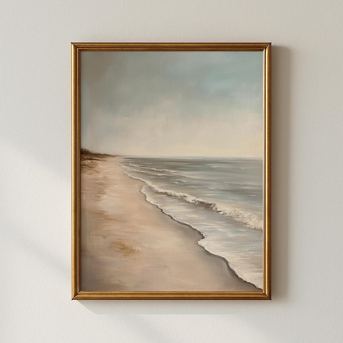 Soft Beige Shoreline Waves Vintage Coastal Painting Art Poster