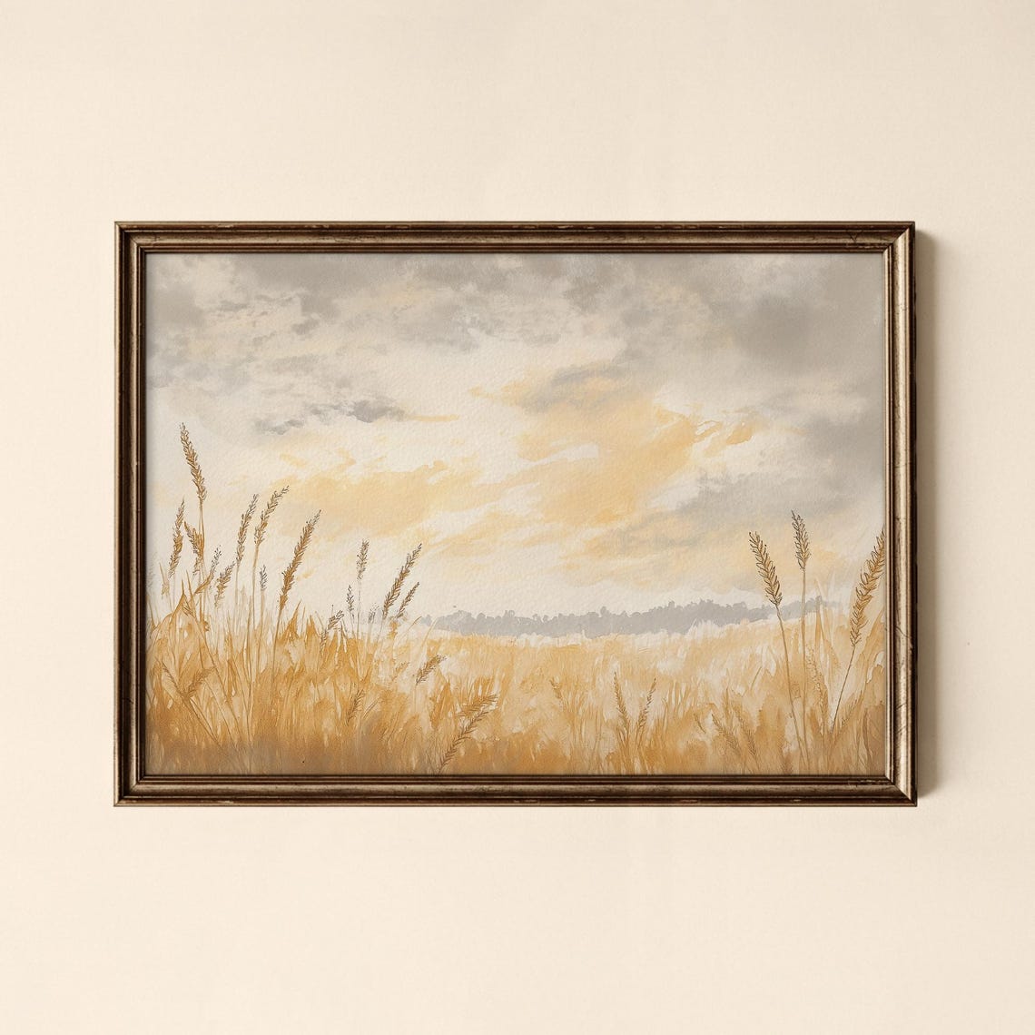 Golden Wheat Field Sunset Watercolor Rustic Farmhouse Art Poster