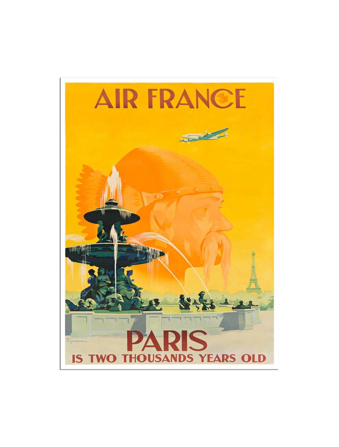 Air France Paris Concorde Fountain Eiffel Tower Vintage Travel Poster