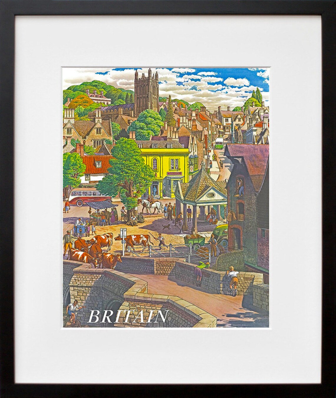 Britain English Village Cattle Market Vintage Travel Poster Art - Image 2
