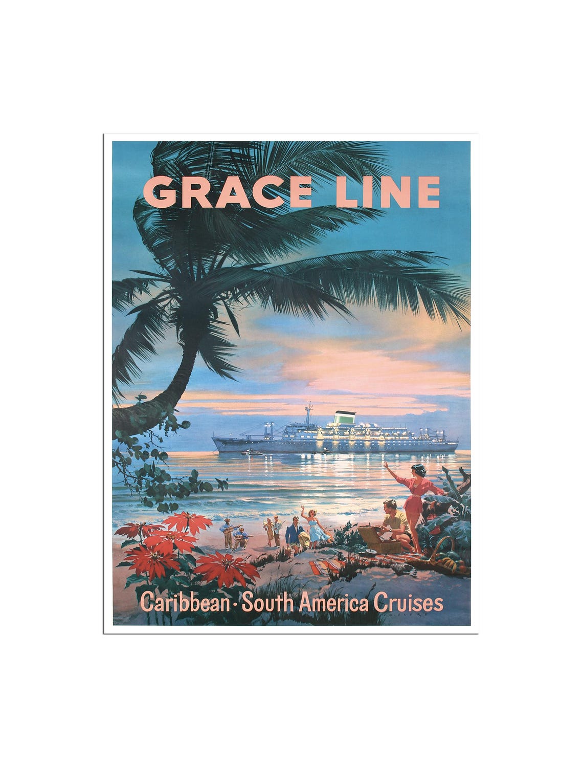 Grace Line Caribbean South America Vintage Cruise Ship Travel Poster