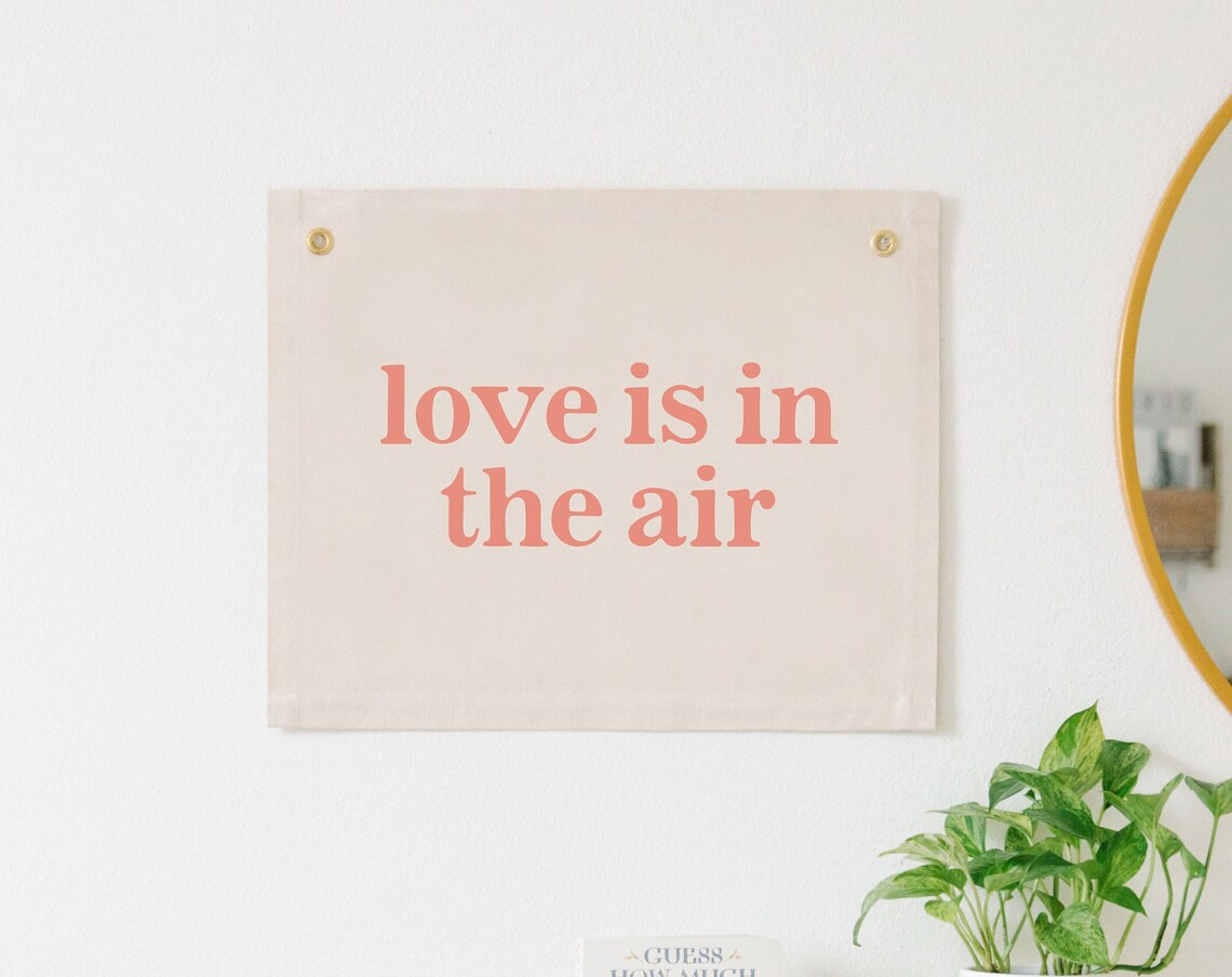 Love Is In The Air Quote Valentines Canvas Flag Seasonal Wall Art
