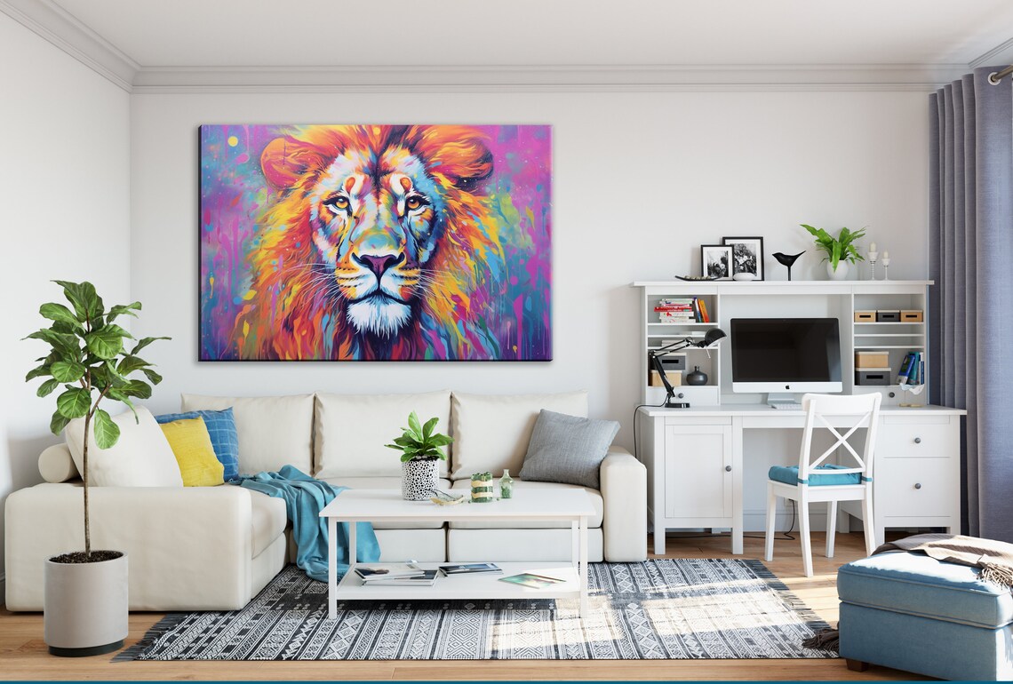 Rainbow Splash Lion Portrait Colorful Wildlife Pop Art Poster - Image 2