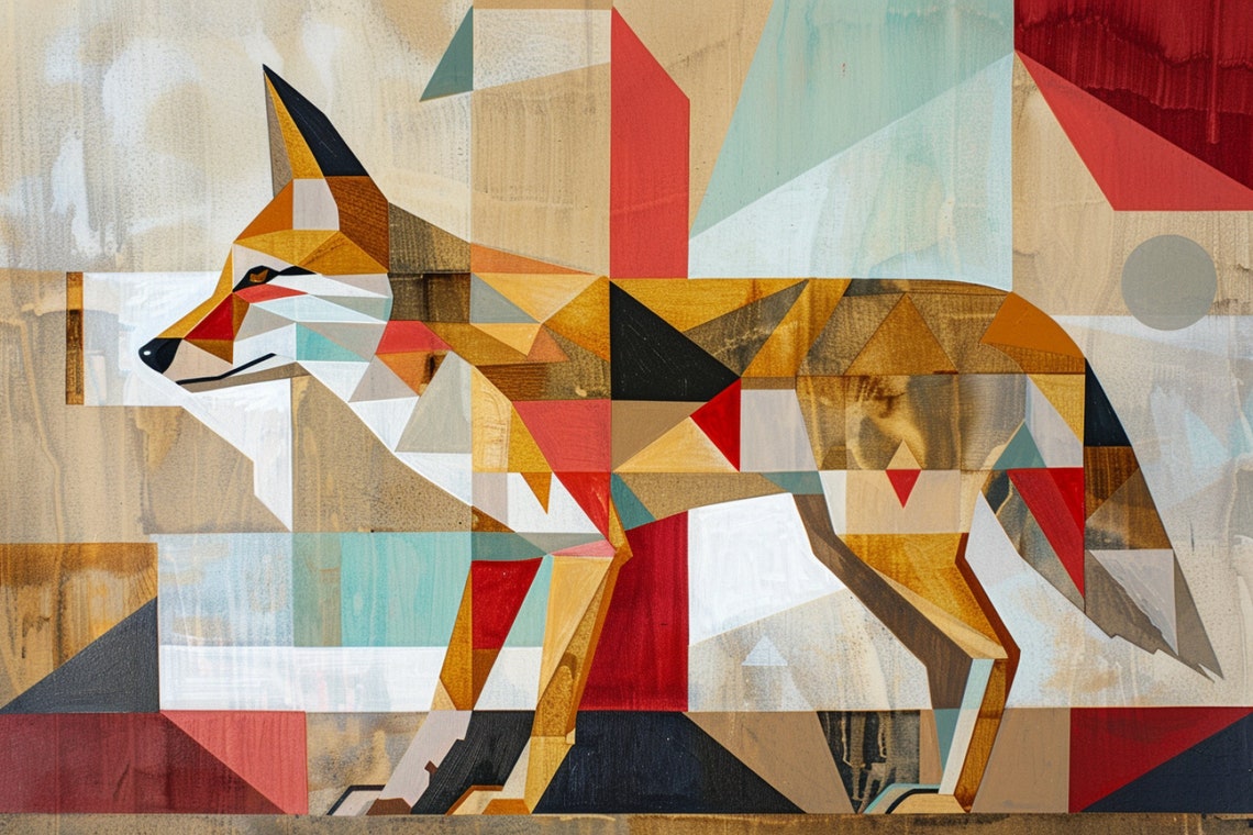 Abstract Geometric Coyote Walking Colorful Triangle Facets Art Poster - Image 5
