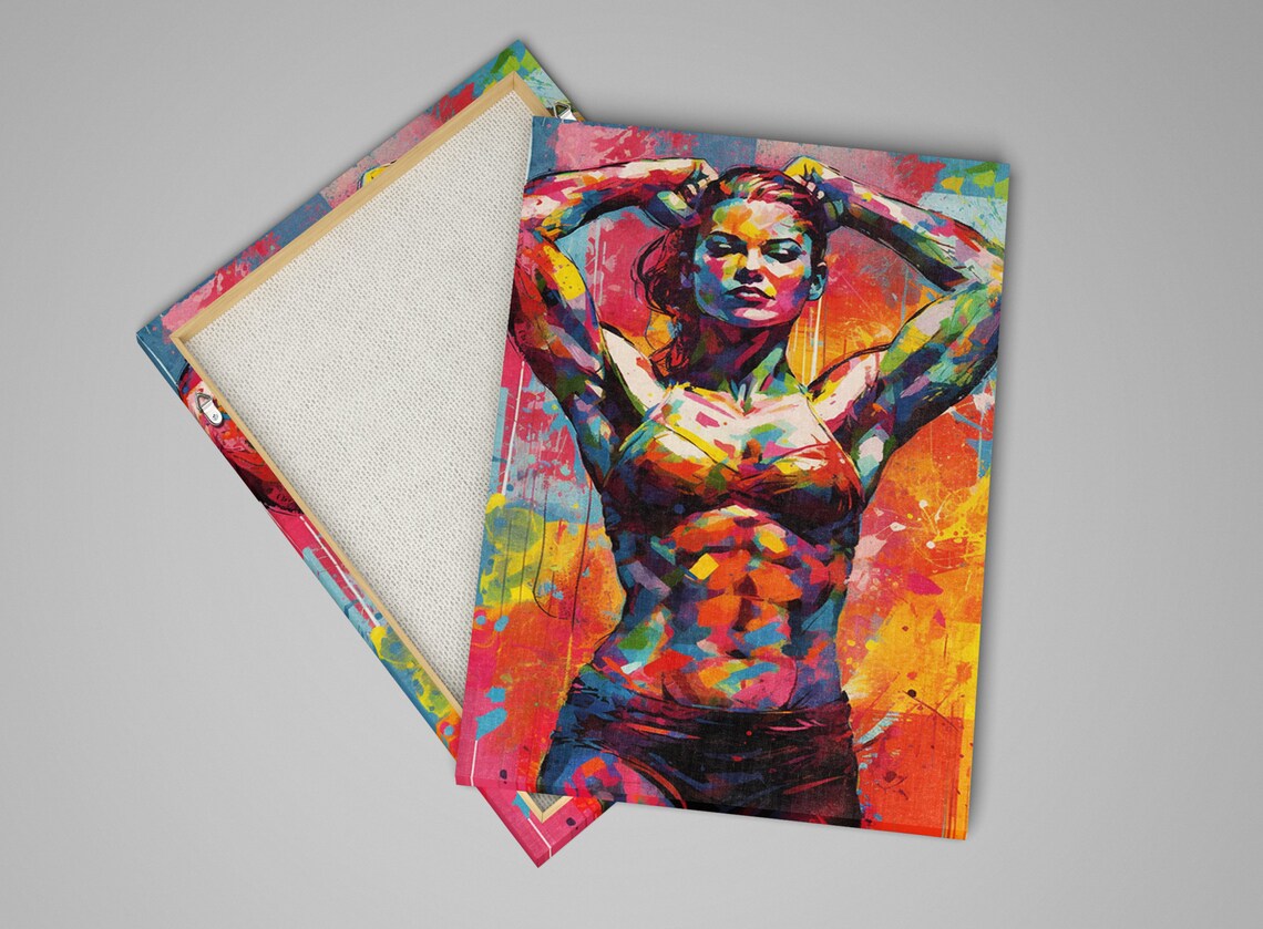 Colorful Fitness Woman Pop Art Athletic Figure Neon Graffiti Poster - Image 3