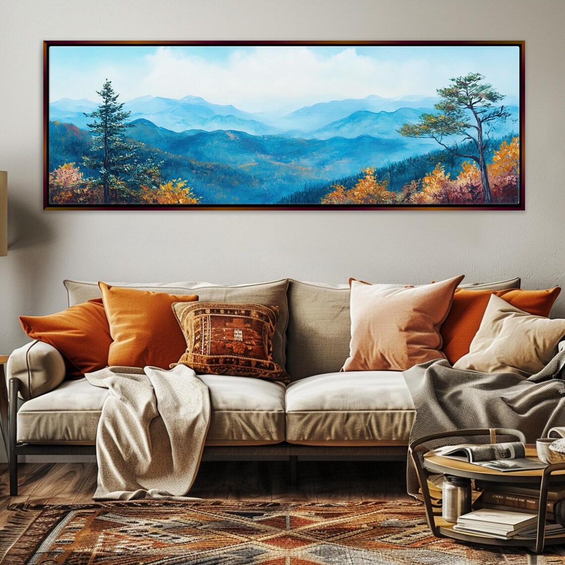 Scenic Foggy Blue Ridge Mountain Range Panoramic Framed Or Unframed Long Horizontal Ready To Hang Extra Large Wall Art