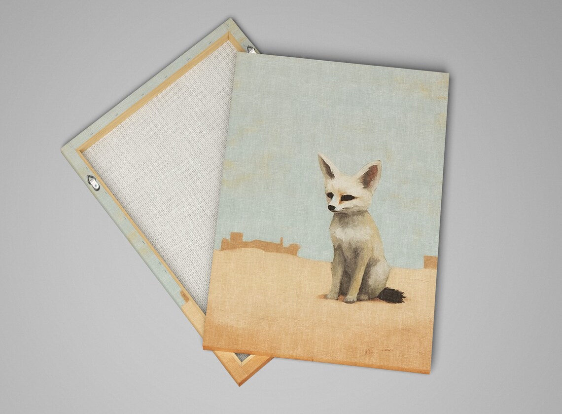 Minimalist Fennec Fox Desert Southwest Wildlife Painting Neutral Decor Large Wall Art - Image 4