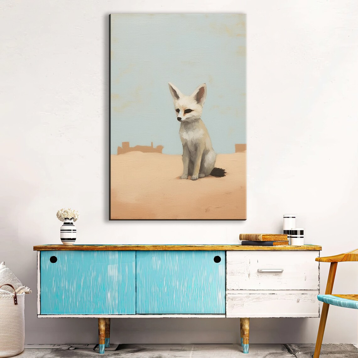 Minimalist Fennec Fox Desert Southwest Wildlife Painting Neutral Decor Large Wall Art - Image 2
