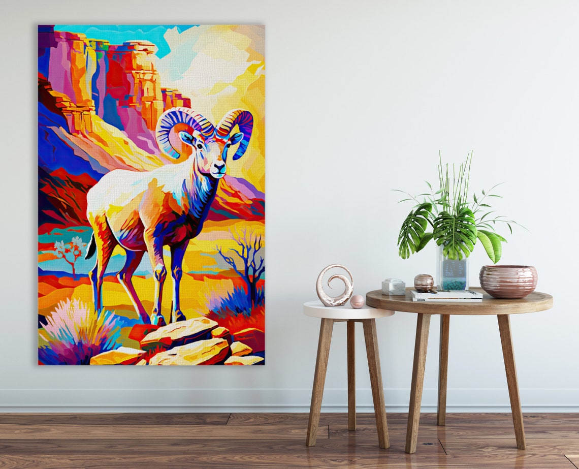 Bighorn Sheep Desert Canyon Colorful Wildlife Ram Southwest Art Poster - Image 2