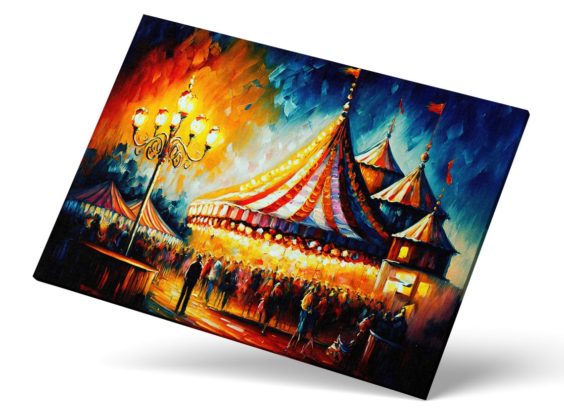 Circus Tent Night Lights Crowd Impressionist Carnival Painting Print - Image 4