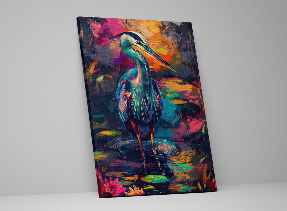 Vibrant Blue Heron Neon Wetlands Expressionist Bird Art Poster - Image 5
