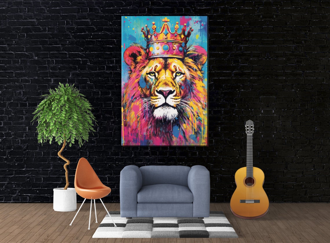 Regal Lion Wearing Crown Pop Art Colorful King of Jungle Poster - Image 3