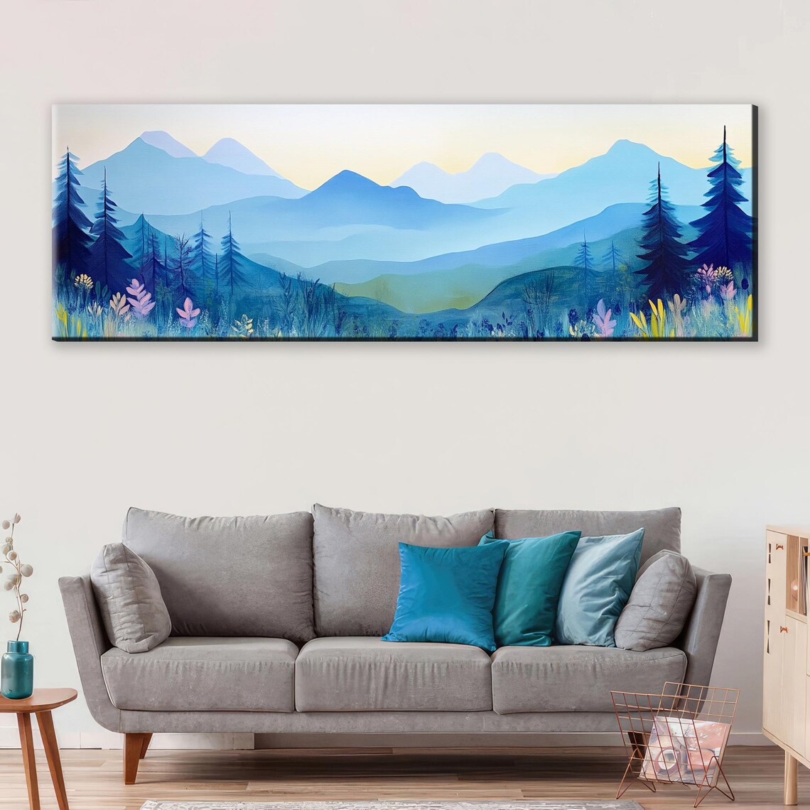 Panoramic Mid Century Boho Mountain Landscape Framed Unframed Long Horizontal Gallery Wrapped Ready To Hang Extra Large Wall Art - Image 5