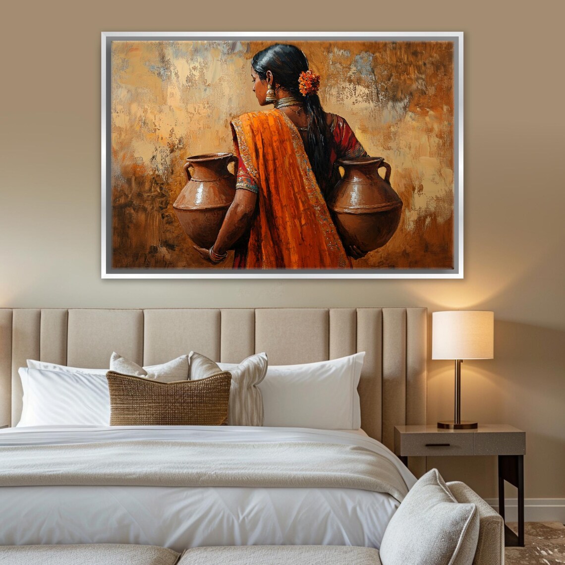 Traditional Indian Woman Carrying Pots Art Print - Image 5